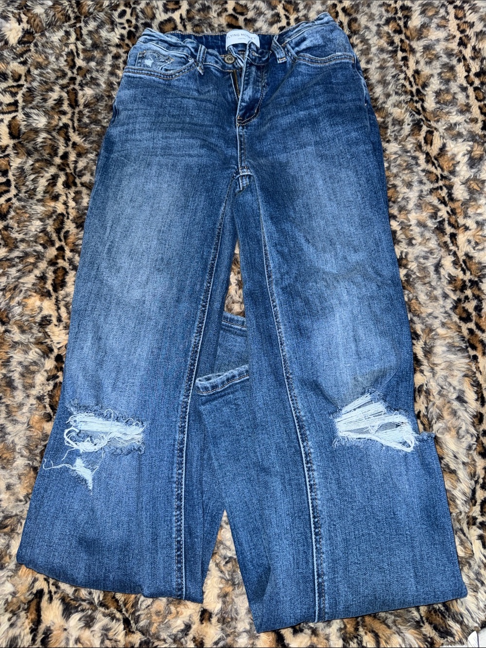 Girls  Distressed Blue Denim Jeans - Classic Mid Wash